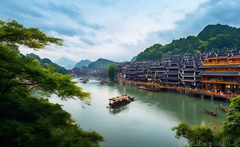 著名景点凤凰古城旅游景点自然风光风光秀丽蓝天白云水边建筑摄影,高清,摄影图,摄影图片,图片大全,摄影图免费下载